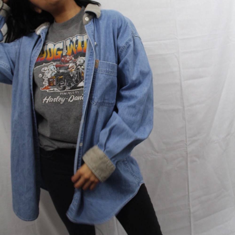 90s style denim button down